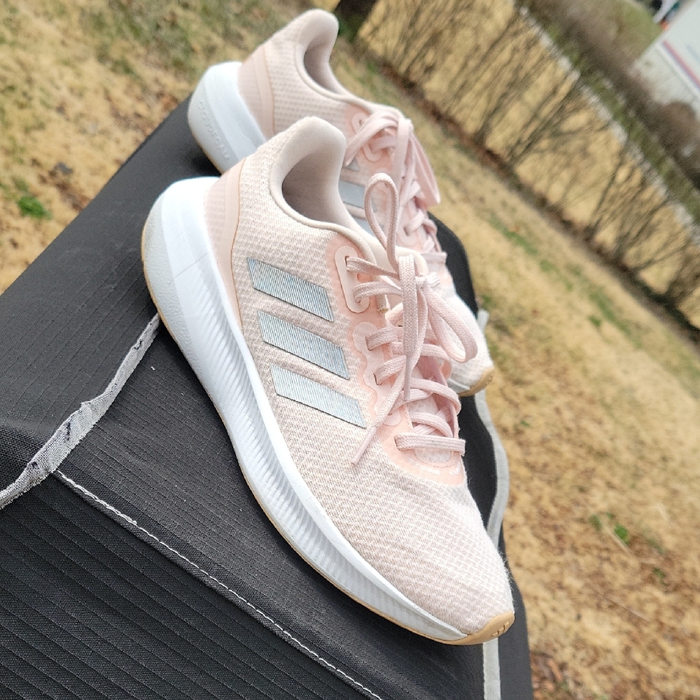 adidas Women’s Pale Pink Running Sneakers with Silver Stripes